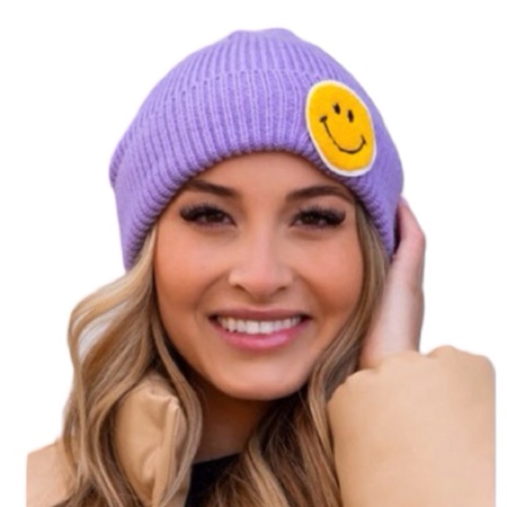 Smiley Face Beanie Unisex Purple